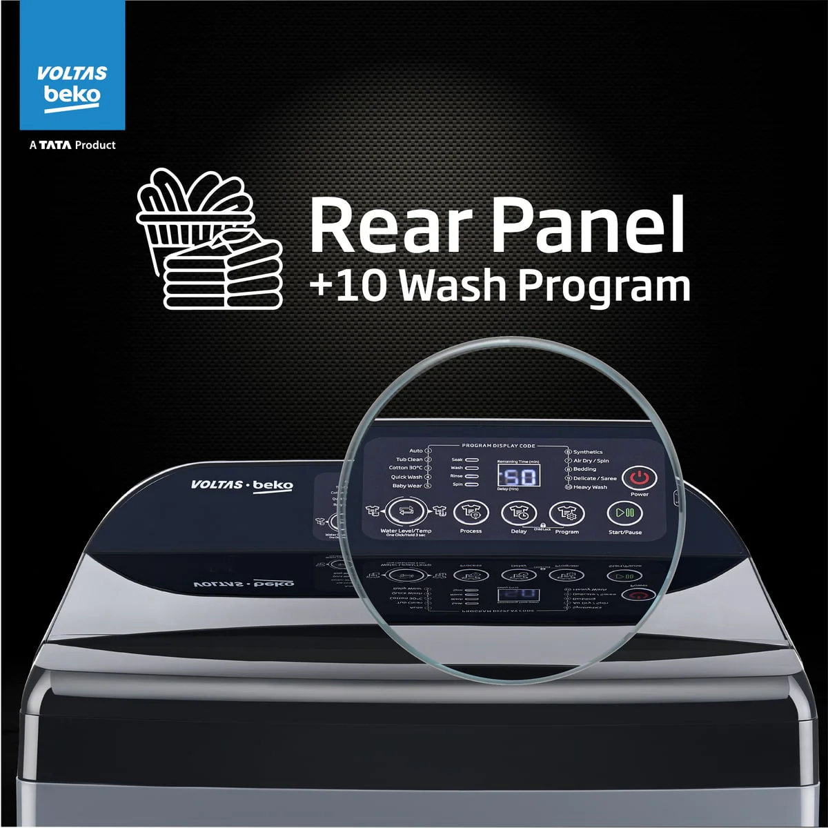 10 Kg 5 Star Fully-Automatic Top Loading Washing Machine (WTL1006UEA/OBS1060, Grey, Double Waterfall Technology) , Voltas Beko, A Tata Product - Image 4