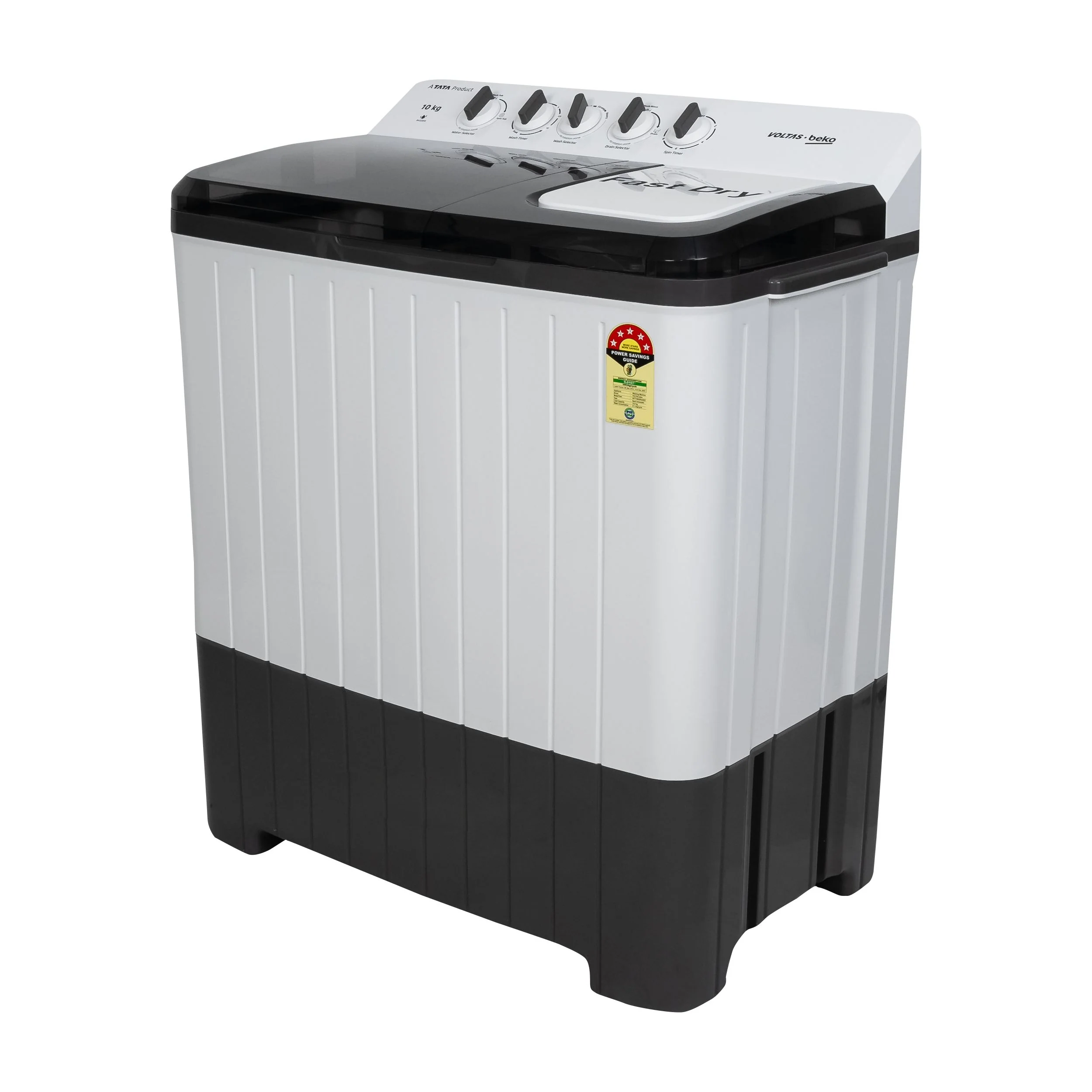 10 Kg 5 Star Semi-Automatic Top Load Washing Machine (WTT100UPA/GR5KPTD, Grey, Special pulsator and Double waterfall Technology) , Voltas Beko, A Tata Product - Image 3