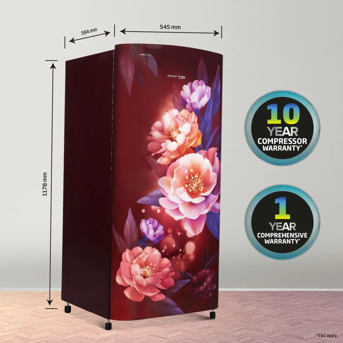 173 L 2 Star Direct cool Refrigerator Appliance (RDC205D / S0PWR0M0000GO, Peony Wine) , Voltas Beko, A Tata Product - Image 7