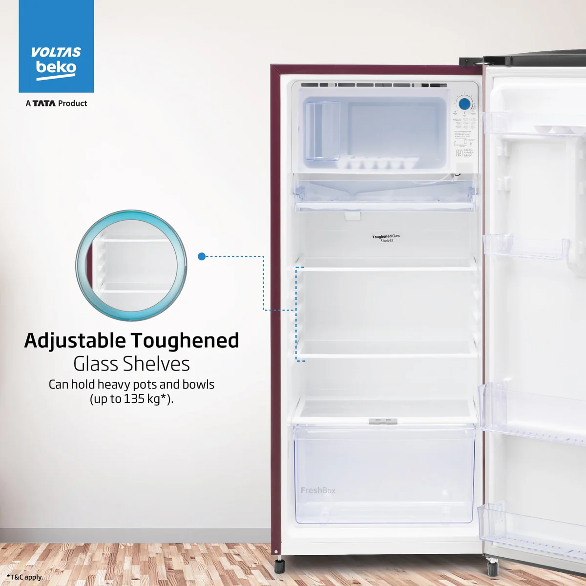 183 L 2 Star Direct Cool Single Door Refrigerator (RDC215D/S0WSR0M0000GO, Stella Wine, With Fresh Box Technology and Chiller Zone) , Voltas Beko, A Tata Product - Image 4