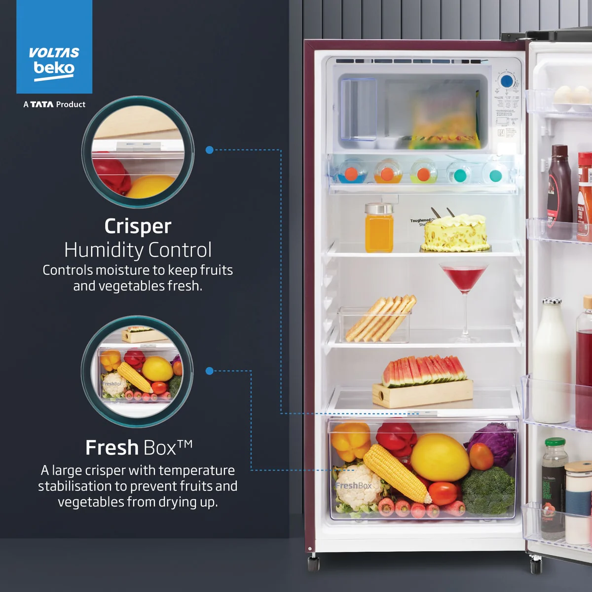 183 L 2 Star Direct Cool Single Door Refrigerator (RDC215D/S0WSR0M0000GO, Stella Wine, With Fresh Box Technology and Chiller Zone) , Voltas Beko, A Tata Product - Image 5