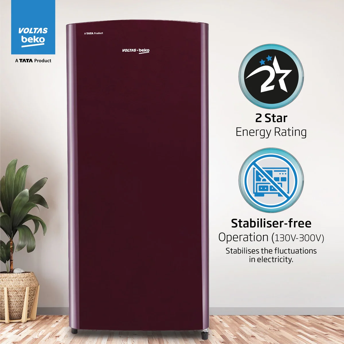 183 L 2 Star Direct Cool Single Door Refrigerator (RDC215D/S0XWR0M0000GO, Wine,Crisper Humidity Controller) , Voltas Beko, A Tata Product - Image 7