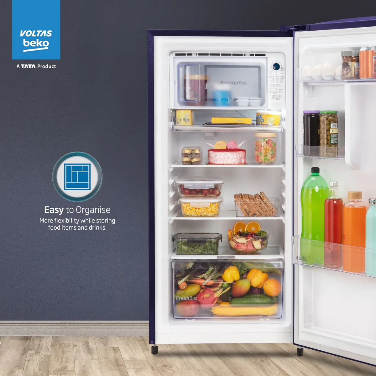 183 L 3 Star Direct Cool Single Door Refrigerator ( RDC215C / S0BFR0M0000GO, Fressia Blue, With Fresh Box Technology) , Voltas Beko, A Tata Product - Image 6
