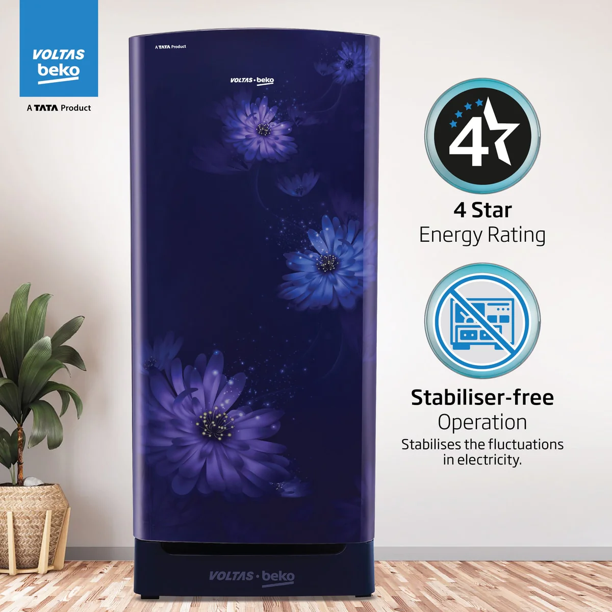 183 L 4 Star Direct Cool Single Door Refrigerator (RDC215B / W0BBR0M0000GO, Dahlia Blue, Fresh Box Technology) , Voltas Beko, A Tata Product - Image 6