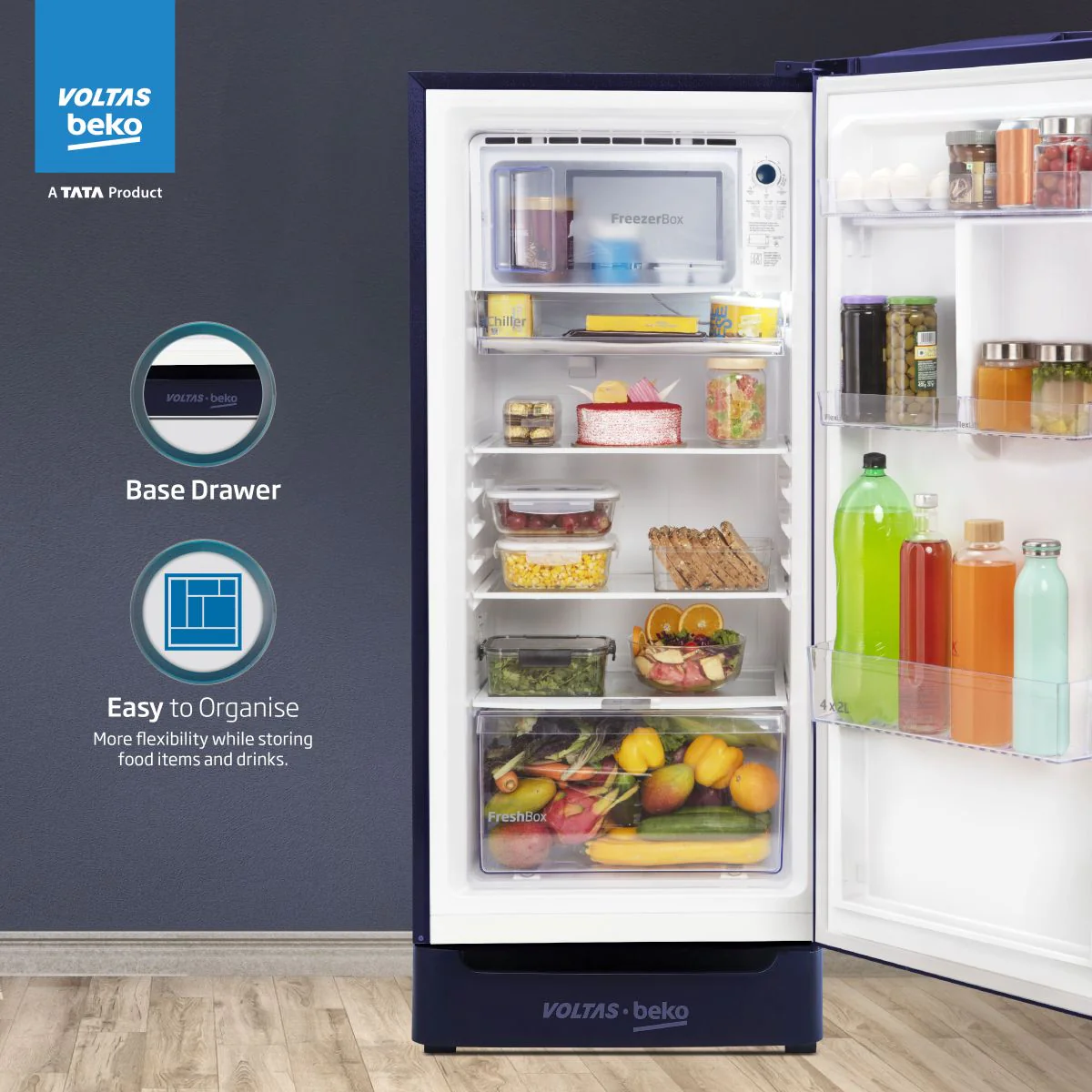 183 L 4 Star Direct Cool Single Door Refrigerator (RDC215B / W0FBR0M0B00GO, Fairy Flower Blue) , Voltas Beko, A Tata Product - Image 5
