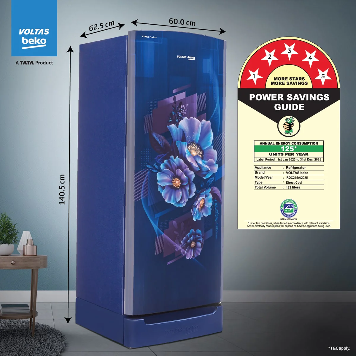 183 L 5 Star Direct Cool Single Door Refrigerator (RDC215A / W0BBRTM0000GO, Bonita Blue, Fresh Box Technology, with Quick Frezze) , Voltas Beko, A Tata Product - Image 5
