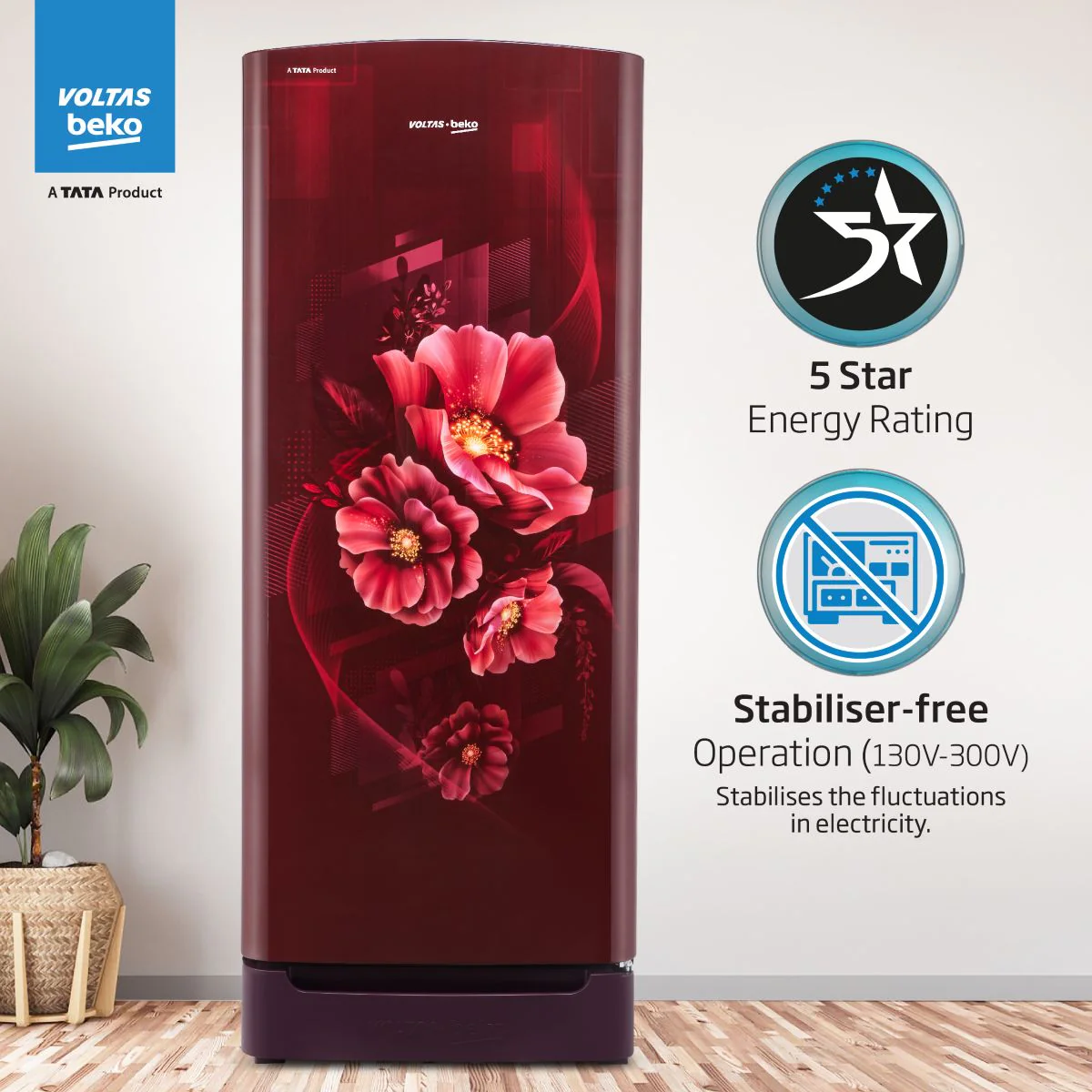183 L 5 Star Direct Cool Single Door Refrigerator (RDC215A/W0BWRTM0B00GO, Bonita Wine, Fresh Box and Quick Freeze Technology, with Base Drawer) , Voltas Beko, A Tata Product - Image 8
