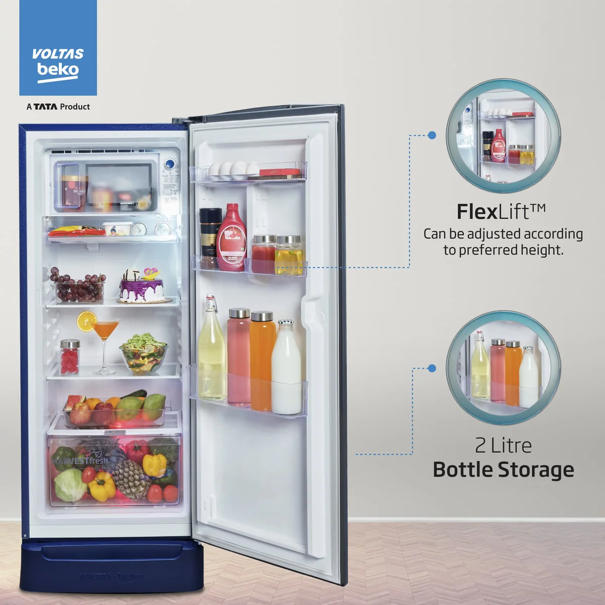 208 L 3 Star Direct Cool Single Door Refrigerator (RDC240C / W0RBR0MHB00GO, Rainy Blue) , Voltas Beko, A Tata Product - Image 11