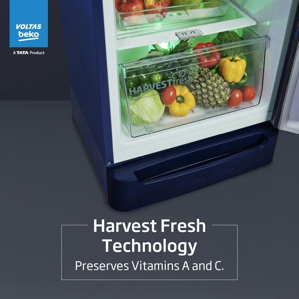208 L 3 Star Direct Cool Single Door Refrigerator (RDC240C / W0RBR0MHB00GO, Rainy Blue) , Voltas Beko, A Tata Product - Image 4