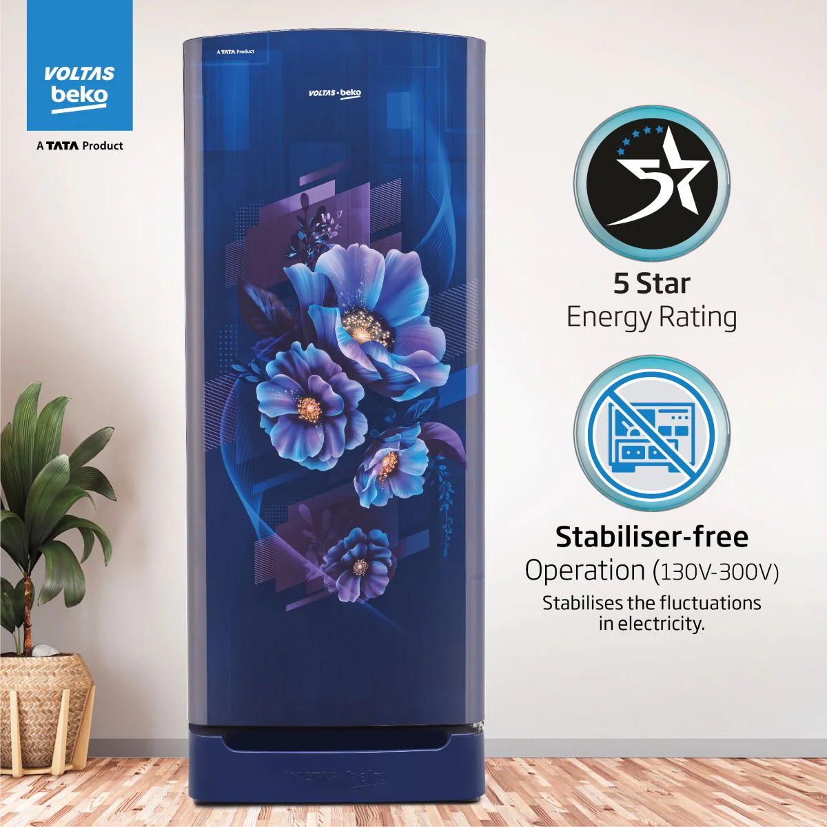 208 L 5 Star Direct Cool Single Door Refrigerator (RDC240A/W0BBRTM0B00GO, Bonita Blue, With Fresh Box Technology, Quick Frezze, Chiller Zone and Base Drawer) , Voltas Beko, A Tata Product - Image 9