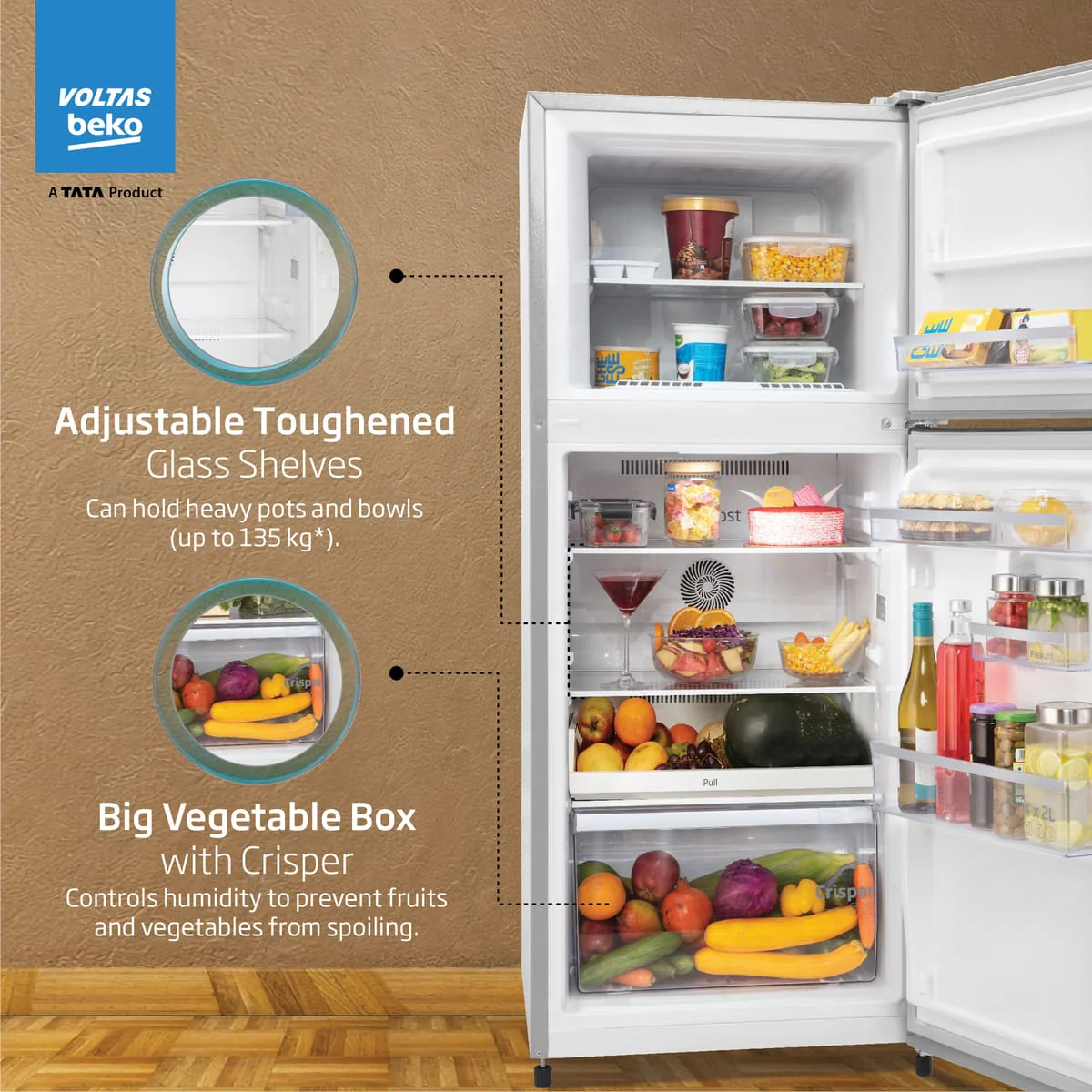 248 L 3 Star Frost Free Double Door Refrigerator (RFF285C / WPXIR0I0, Brushed Silver, with Neo Frost Dual Cooling) , Voltas Beko, A Tata Product - Image 3
