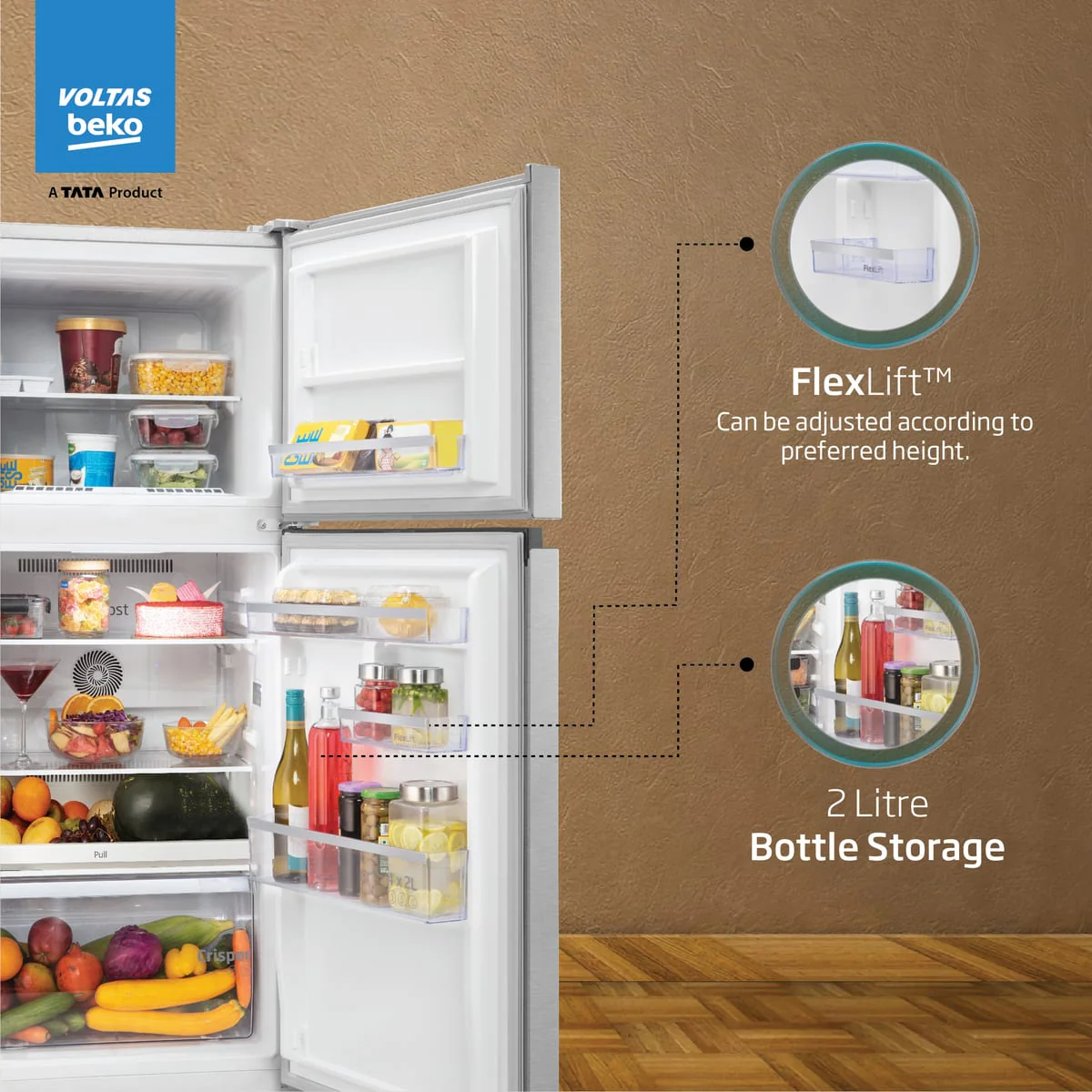 248 L 3 Star Frost Free Double Door Refrigerator (RFF285C / WPXIR0I0, Brushed Silver, with Neo Frost Dual Cooling) , Voltas Beko, A Tata Product - Image 4