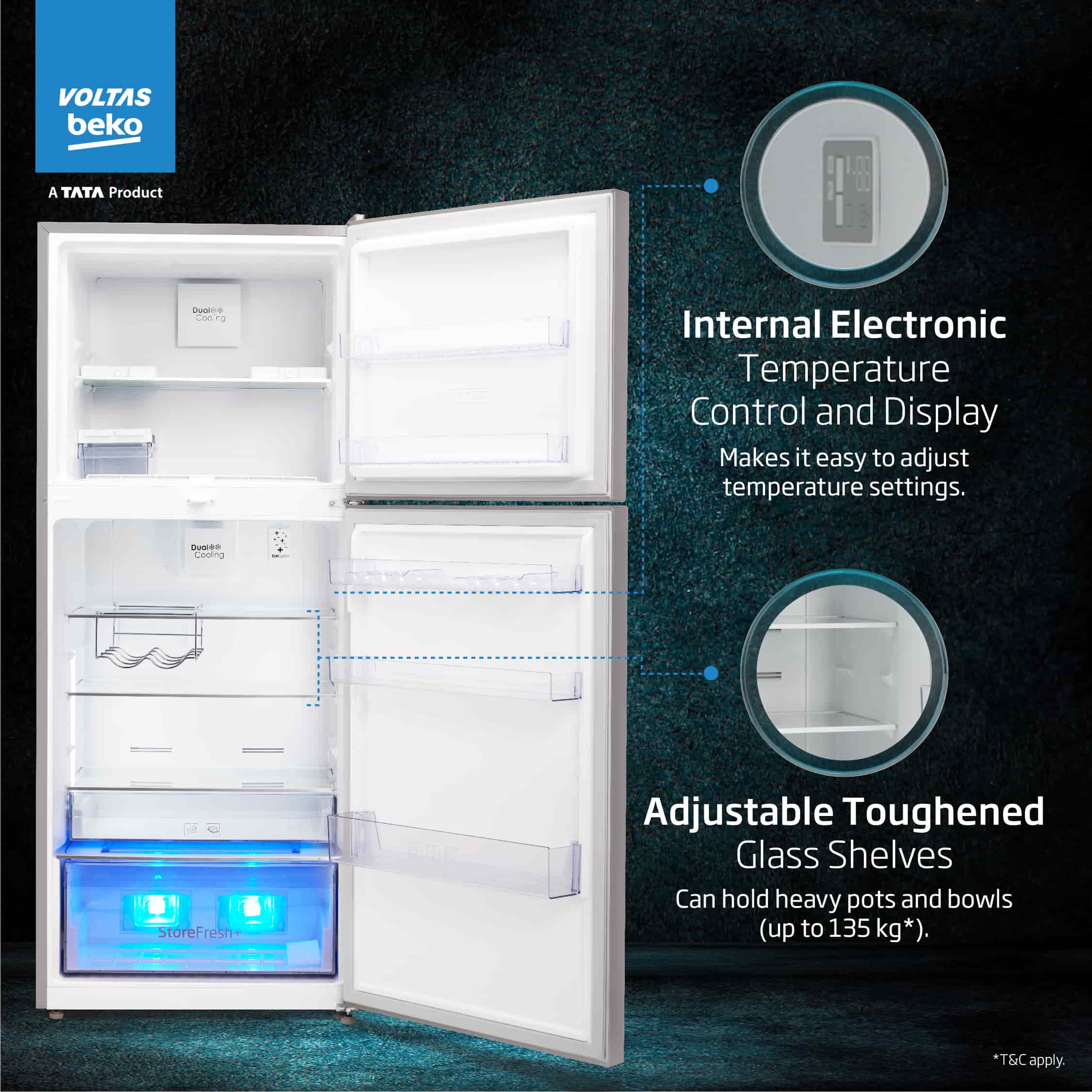 470 L 2 Star Inverter Frost-Free Double Door Refrigerator (RFF493IF, Silver, Store Fresh+TM) , Voltas Beko, A Tata Product - Image 7