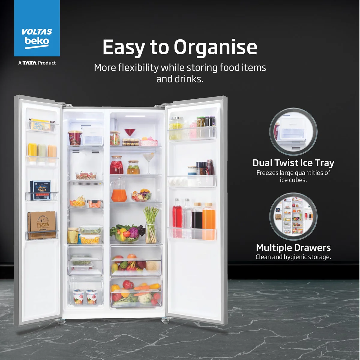 472 L Frost Free Side by Side Refrigerator (RSB495/FPV300RXID, Inox Steel, Electronic Temperature Control and Display, with ProSmart Inverter Compressor) , Voltas Beko, A Tata Product - Image 5