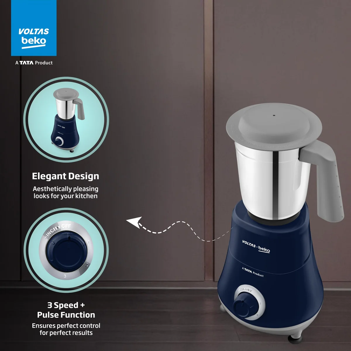 500 W Mixer Grinder (G5003HP-DB, Blue, With GrindX blades Technology) Voltas Beko, A Tata Product - Image 7