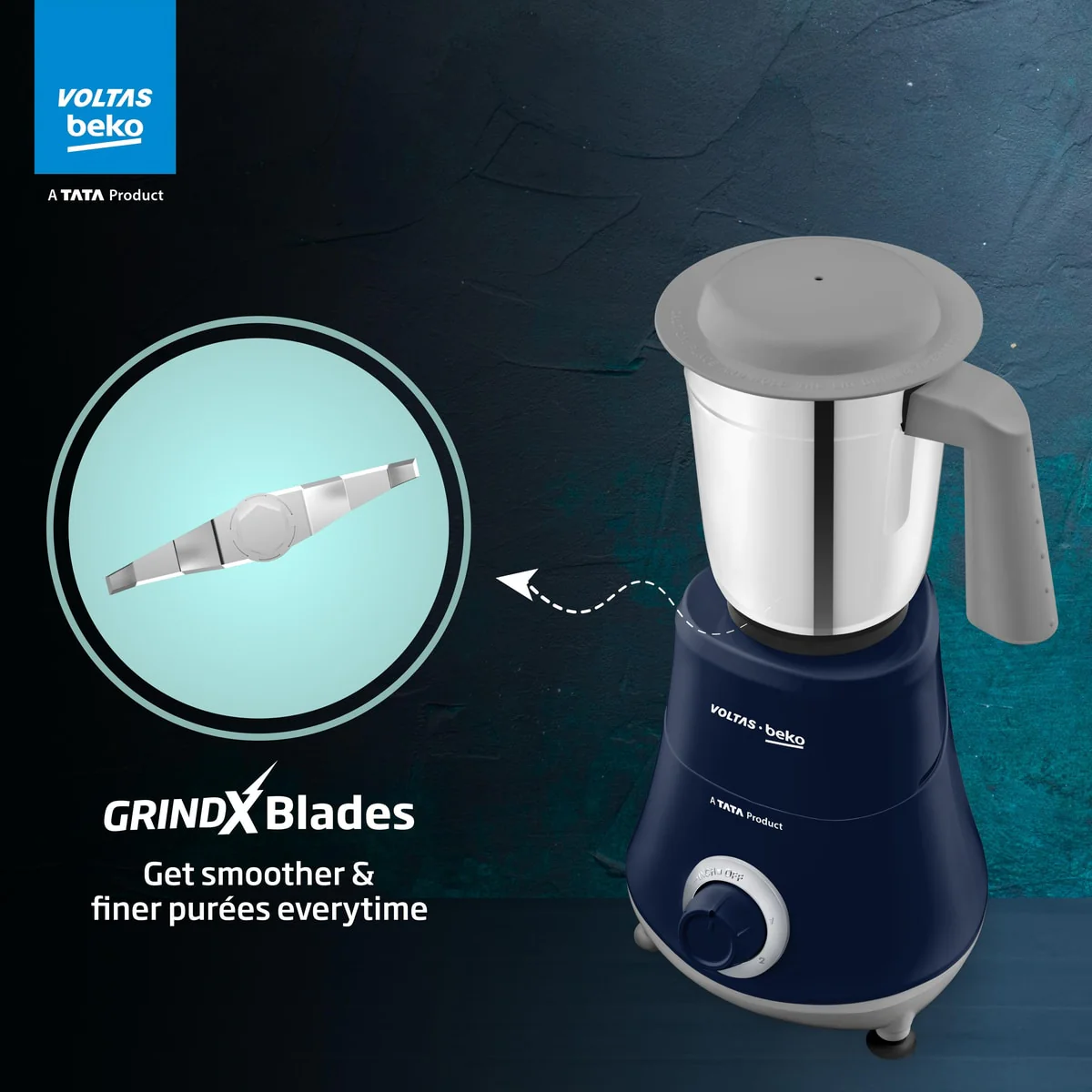 500 W Mixer Grinder (G5003HP-DB, Blue, With GrindX blades Technology) Voltas Beko, A Tata Product - Image 9