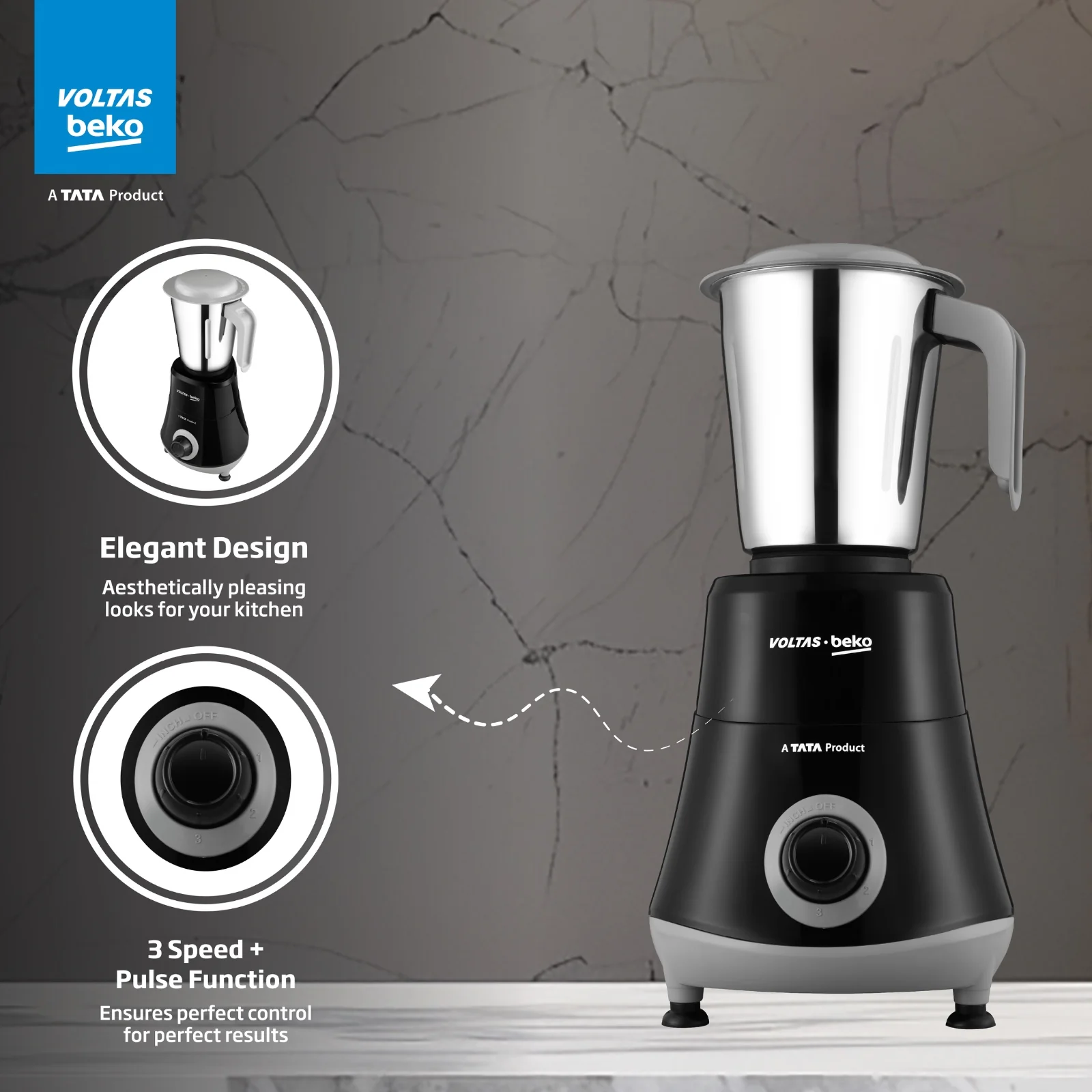 525 W Mixer Grinder (G5253HP-BG | 3 Jars | Black & Grey, with GrindX Technology) , Voltas Beko, A Tata Product - Image 4