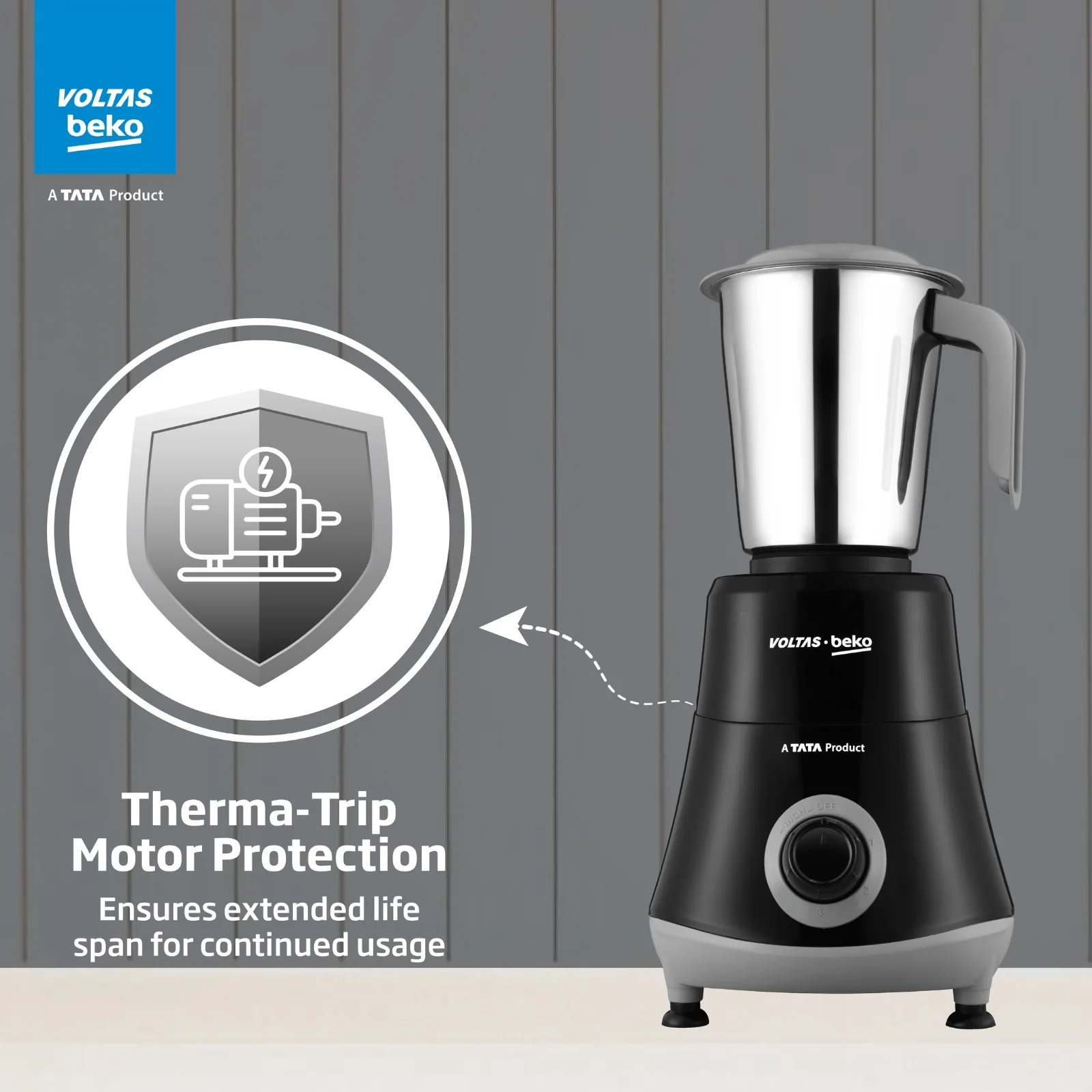 525 W Mixer Grinder (G5253HP-BG | 3 Jars | Black & Grey, with GrindX Technology) , Voltas Beko, A Tata Product - Image 9