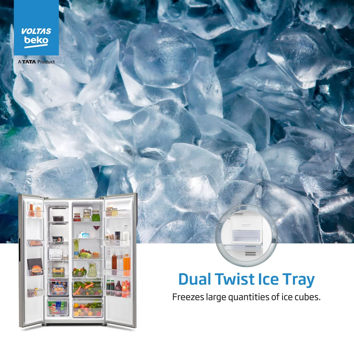 563 L Frost Free Side by Side Refrigerator with ProSmart Inverter Compressor (RSB585/FPV300RXID, Inox steel, Active Fresh Blue Light) , Voltas Beko, A Tata Product - Image 10