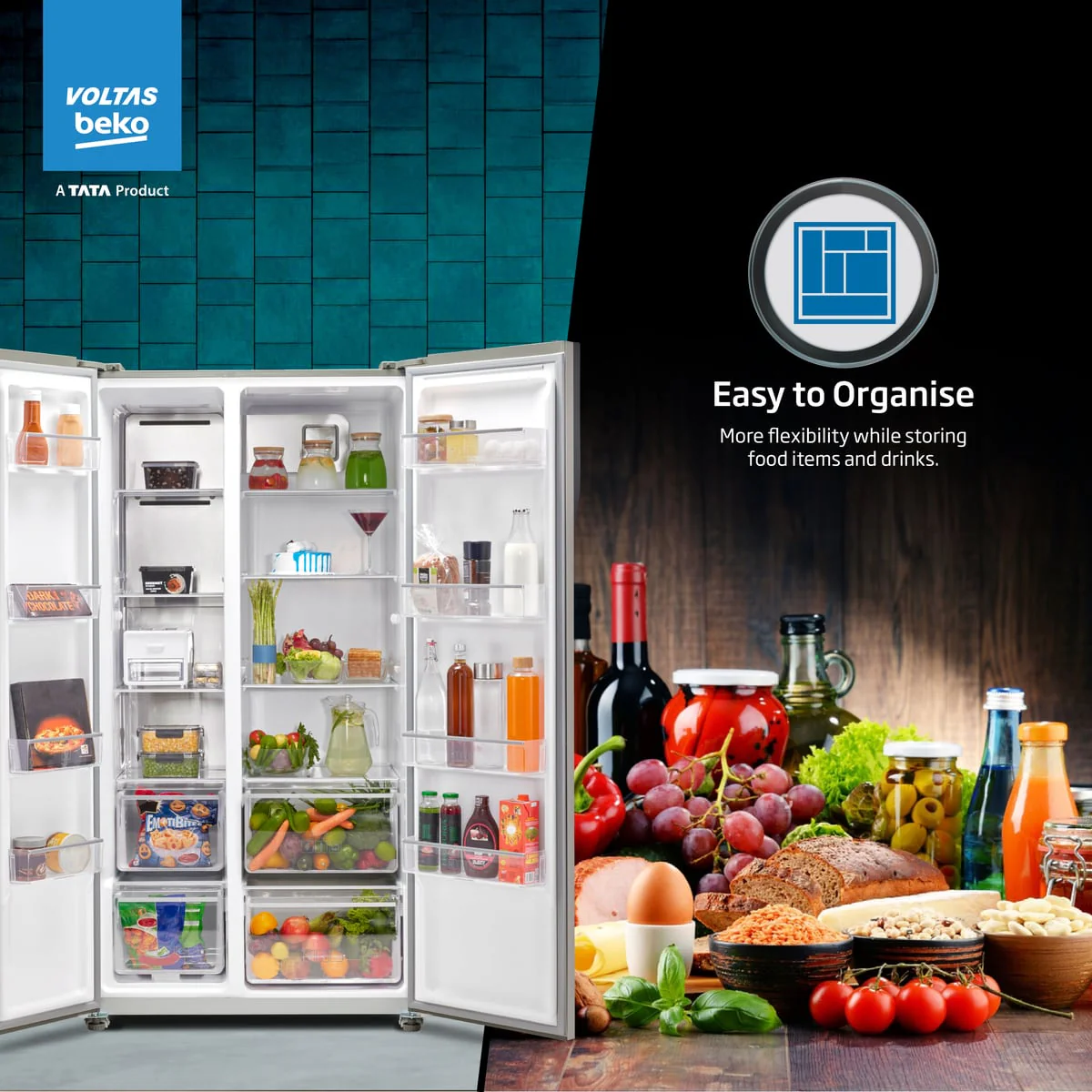 563 L Frost Free Side by Side Refrigerator with ProSmart Inverter Compressor (RSB585/FPV300RXID, Inox steel, Active Fresh Blue Light) , Voltas Beko, A Tata Product - Image 7
