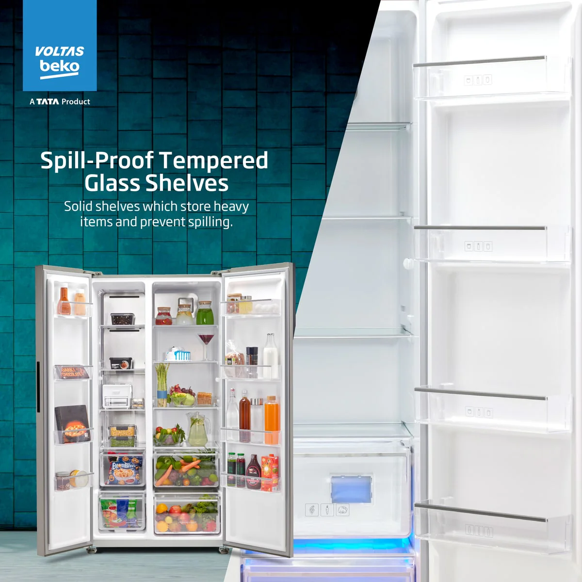 563 L Frost Free Side by Side Refrigerator with ProSmart Inverter Compressor (RSB585/FPV300RXID, Inox steel, Active Fresh Blue Light) , Voltas Beko, A Tata Product - Image 8