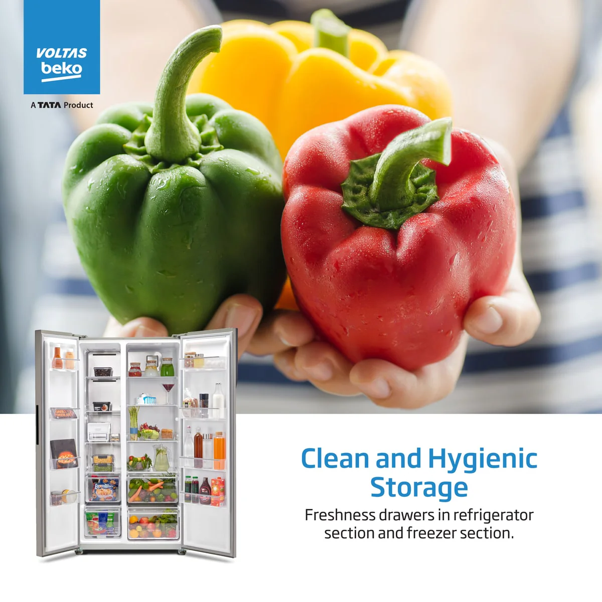 563 L Frost Free Side by Side Refrigerator with ProSmart Inverter Compressor (RSB585/FPV300RXID, Inox steel, Active Fresh Blue Light) , Voltas Beko, A Tata Product - Image 9