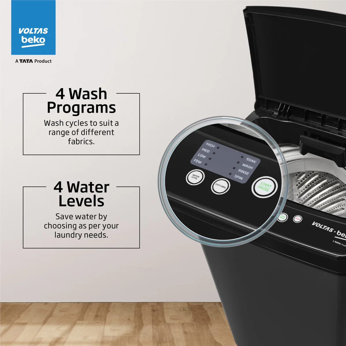 6.5 Kg 5 Star Fully-Automatic Top Loading Washing Machine (WTL6504UEA/OBS2P10 Eco-Series,Dark Grey, Pulsator wash and Double waterfall technology) , Voltas Beko, A Tata Product - Image 4
