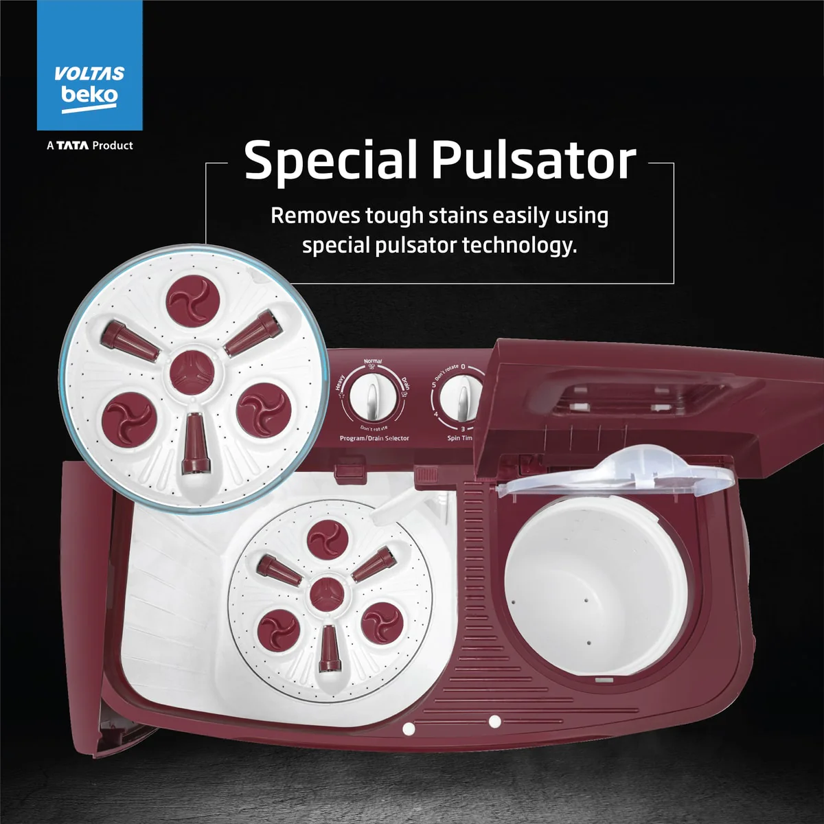 6 Kg 5 Star Semi-Automatic Top Load Washing Machine With Air Dry (WTT60UNX/OK3R0R0W01, Burgundy, Special Pulsator Technology) , Voltas Beko, A Tata Product - Image 3