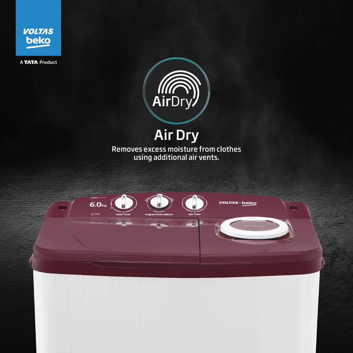 6 Kg 5 Star Semi-Automatic Top Load Washing Machine With Air Dry (WTT60UNX/OK3R0R0W01, Burgundy, Special Pulsator Technology) , Voltas Beko, A Tata Product - Image 7