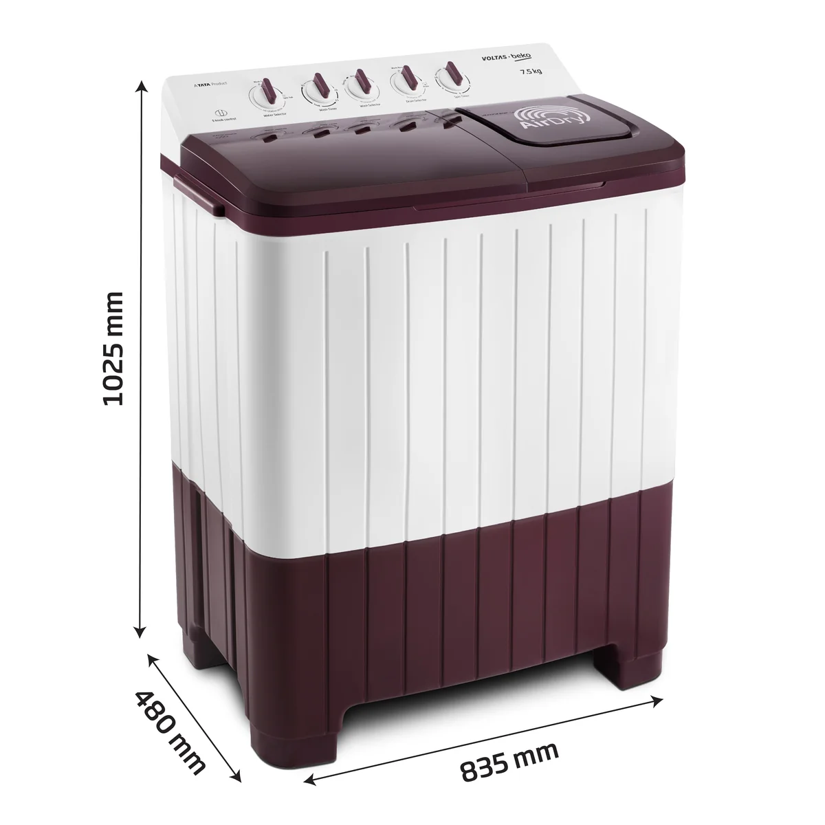 7.5 Kg 5 Star Semi-Automatic Top Loading Washing Machine (WTT75UHA/OK5R0R0W01, Burgundy, Air Dry & Pulsator wash technology) , Voltas Beko, A Tata Product - Image 12