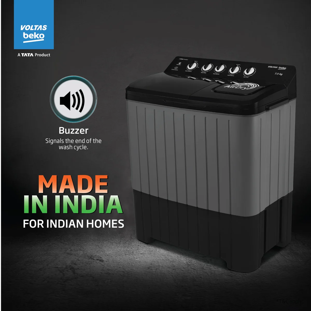 7.5 Kg 5 Star Semi Automatic Washing Machine (WTT75UHA/OK5B1B1S21, Black) , Voltas Beko, A Tata Product - Image 5