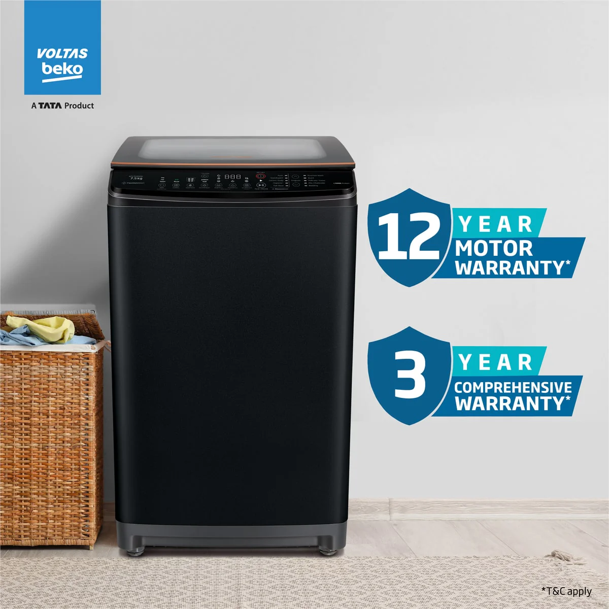 7 Kg 5 Star Eco Wash/Monsoon Dry Top Load Fully-Automatic Washing Machine (WTL70UPGC/SPCPOF, Water Reuse, Side Waterfall, Mansoon Dry, Dark Grey) , Voltas Beko, A Tata Product - Image 12