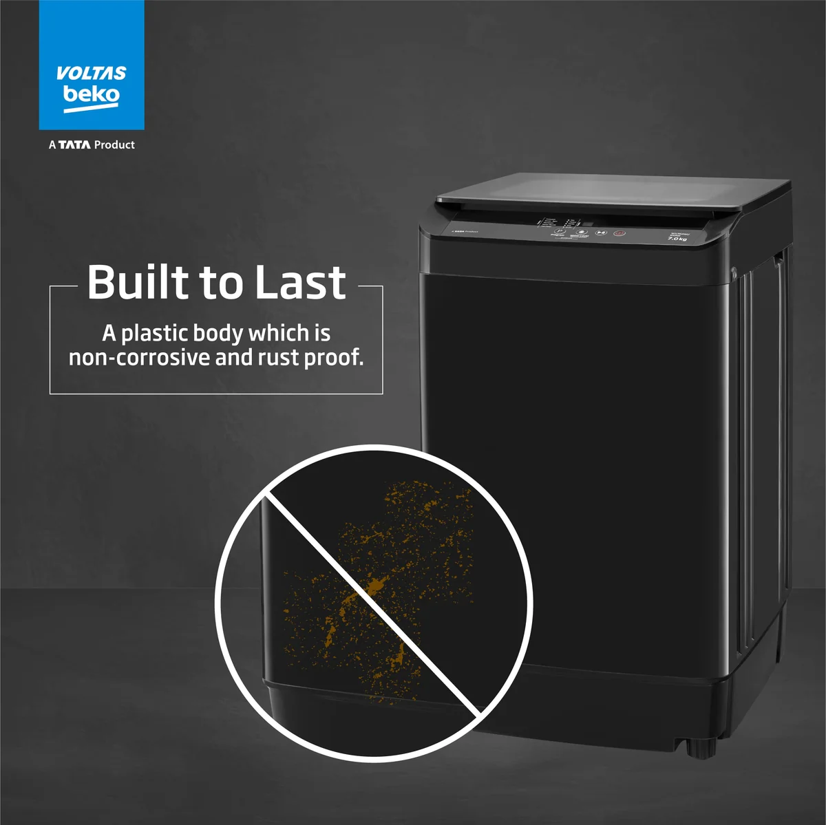 7 Kg 5 Star Eco Wash/Monsoon Dry Top Load Fully-Automatic Washing Machine (WTL70UPGC/SPCPOF, Water Reuse, Side Waterfall, Mansoon Dry, Dark Grey) , Voltas Beko, A Tata Product - Image 8