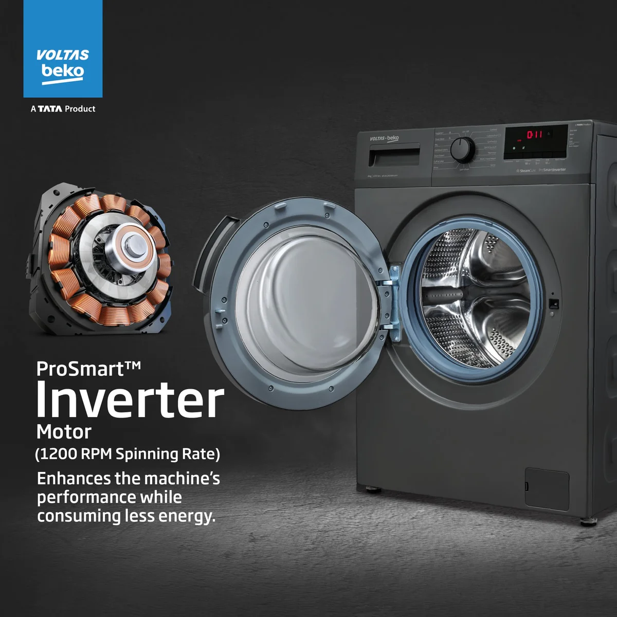 7 Kg 5 Star Inverter Quick wash Fully-Automatic Front Loading Washing Machine (WFL7012B7JVBKA/AXV, Anthracite, In buit Heater/Hygiene steam) , Voltas Beko, A Tata Product - Image 3