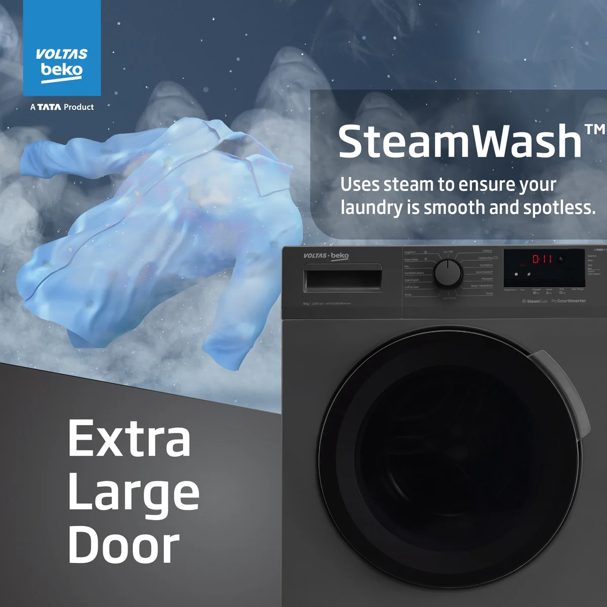 7 Kg 5 Star Inverter Quick wash Fully-Automatic Front Loading Washing Machine (WFL7012B7JVBKA/AXV, Anthracite, In buit Heater/Hygiene steam) , Voltas Beko, A Tata Product - Image 5