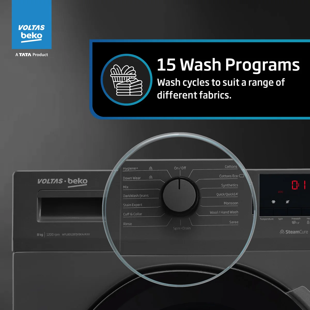 7 Kg 5 Star Inverter Quick wash Fully-Automatic Front Loading Washing Machine (WFL7012B7JVBKA/AXV, Anthracite, In buit Heater/Hygiene steam) , Voltas Beko, A Tata Product - Image 8