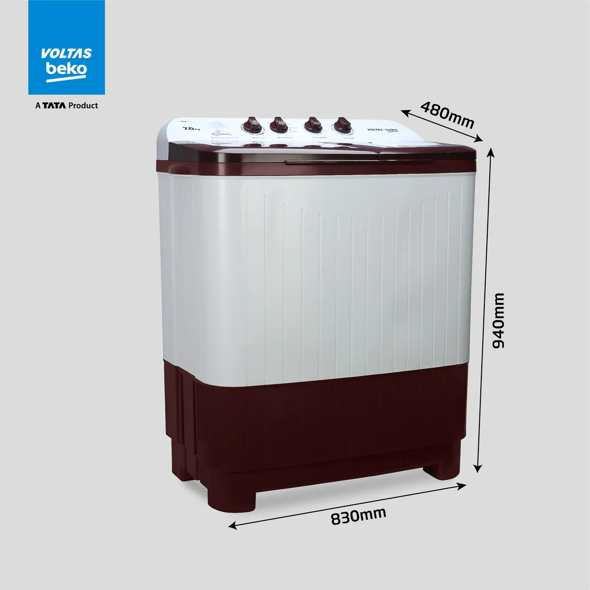 7 Kg 5 Star with Fast Dry Double Waterfall 5 Wing Pulsator Semi Automatic Top Load Washing Machine (WTT70DBRTF, Maroon & White) , Voltas Beko, A Tata Product - Image 10