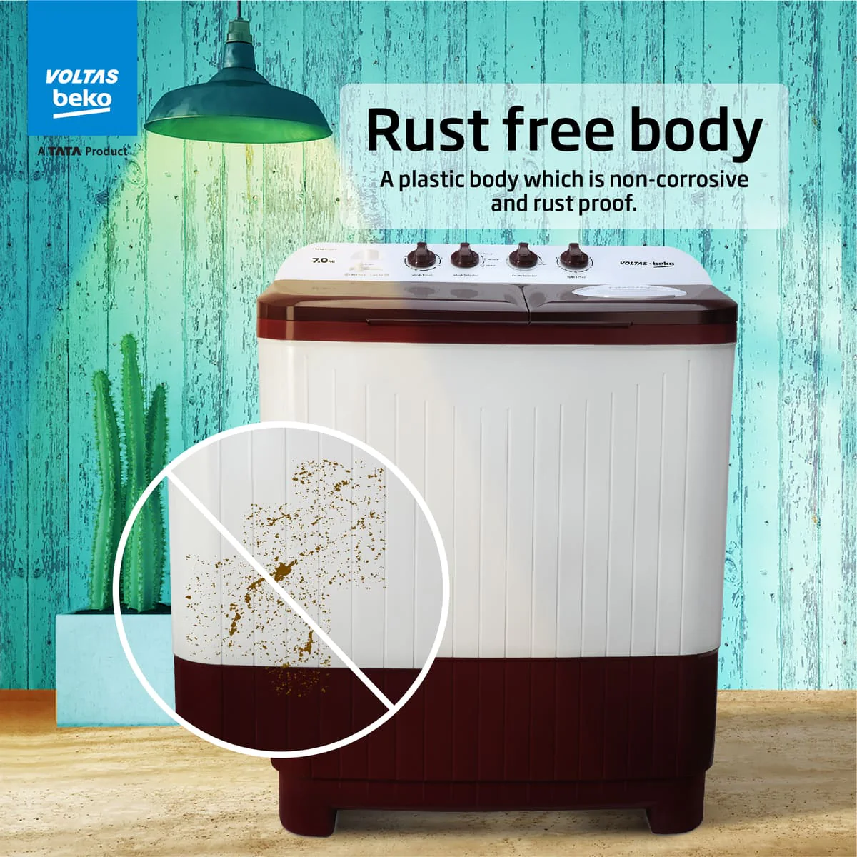 7 Kg 5 Star with Fast Dry Double Waterfall 5 Wing Pulsator Semi Automatic Top Load Washing Machine (WTT70DBRTF, Maroon & White) , Voltas Beko, A Tata Product - Image 7