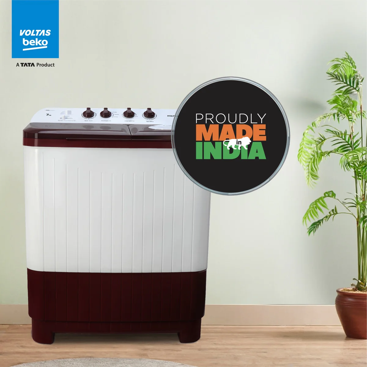 7 Kg 5 Star with Fast Dry Double Waterfall 5 Wing Pulsator Semi Automatic Top Load Washing Machine (WTT70DBRTF, Maroon & White) , Voltas Beko, A Tata Product - Image 8