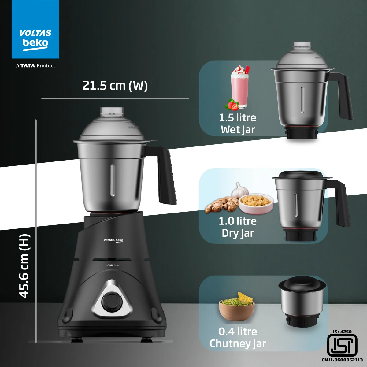 750 W Mixer Grinder (G7503HP-BL, Black, With GrindX blades Technology) , Voltas Beko, A Tata Product - Image 11