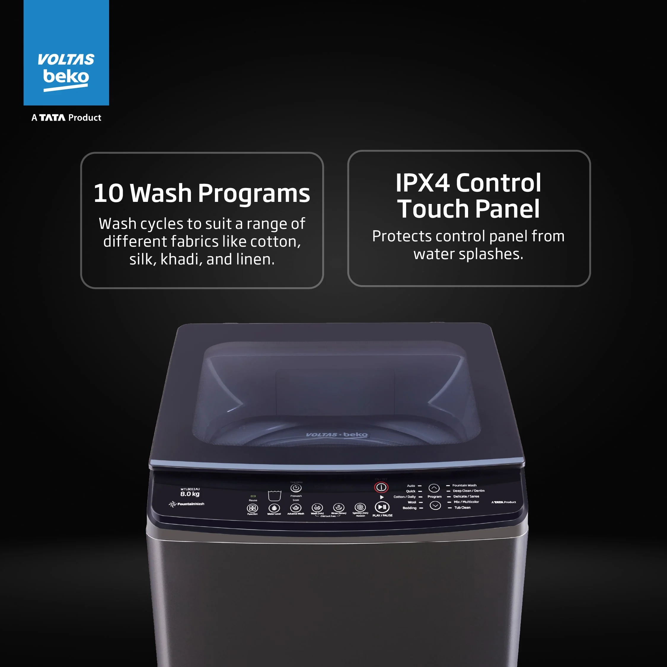 8 Kg 5 Star Fully Automatic Top Load Washing Machine (WTL8011AU, Aqua Wave Drum, Grey) , Voltas Beko, A Tata Product - Image 7