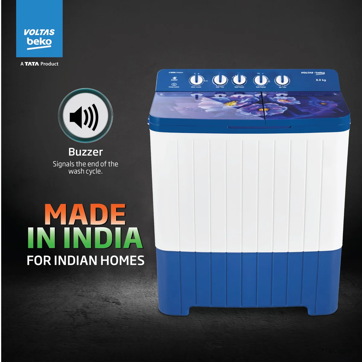 8 Kg 5 Star Semi Automatic Washing Machine (WTT80UHA/OK5I0I0W07E,Blue) , Voltas Beko, A Tata Product - Image 8