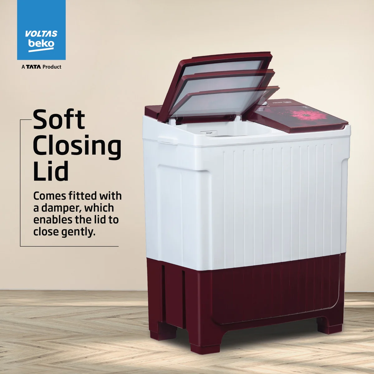 9.5 Kg Semi Automatic Washing Machine (WTT95UA,Burgundy) , Voltas Beko, A Tata Product - Image 3