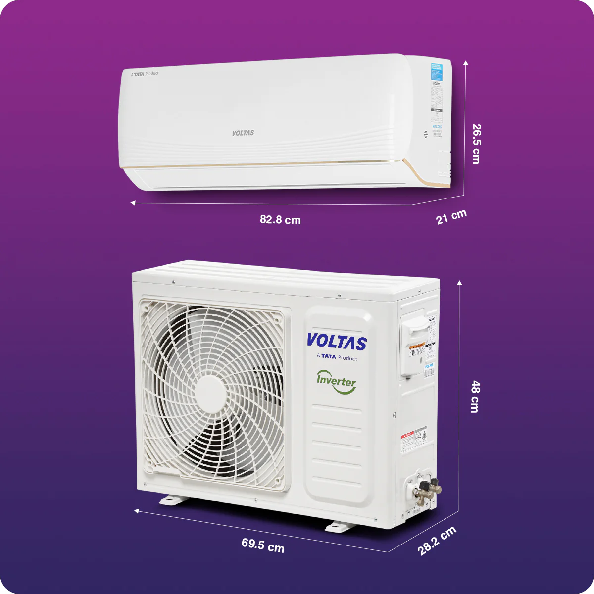 Voltas Split Air Conditioner, 1 Ton, 3 Star - 123INV Vertis AI Zest Gold - Image 12