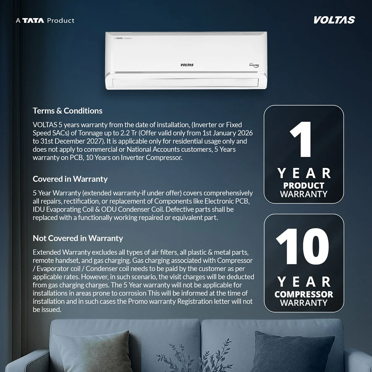 Voltas Split Air Conditioner, 1.5 Ton,3 Star - 183INV Vectra Zen Silver - Image 13