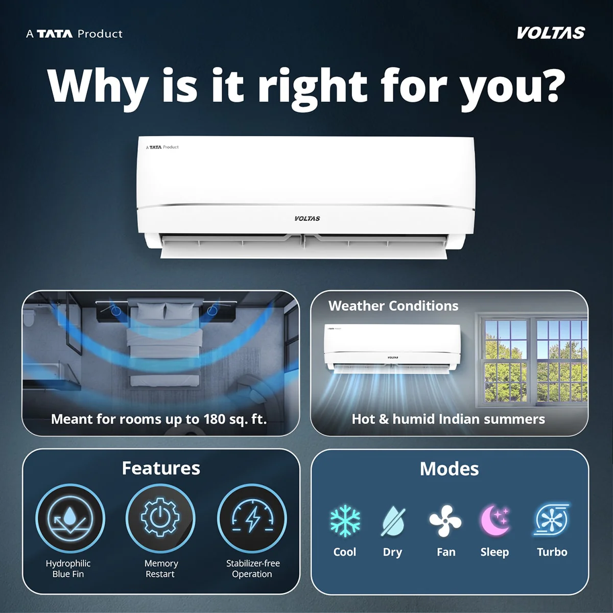 Voltas Split Air Conditioner, 1.5 Ton, 3 Star - 183INV Vectra Zenith Silver - Image 3