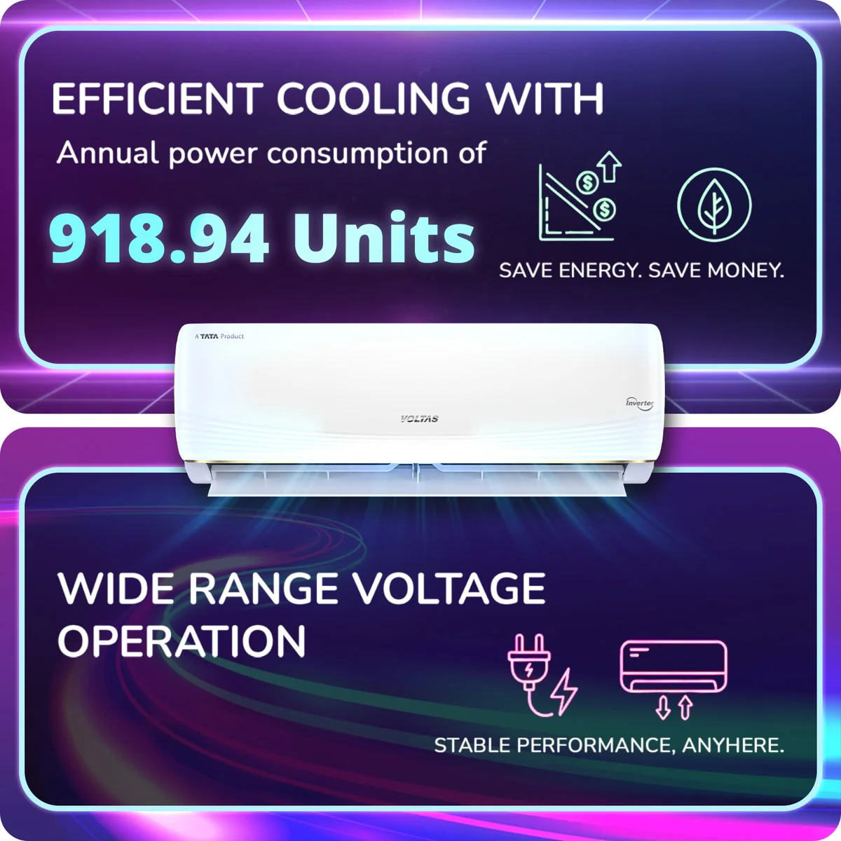 Voltas Split Air Conditioner, 1.5 Ton, 3 Star - 183INV Vertis AI Zest Gold - Image 14