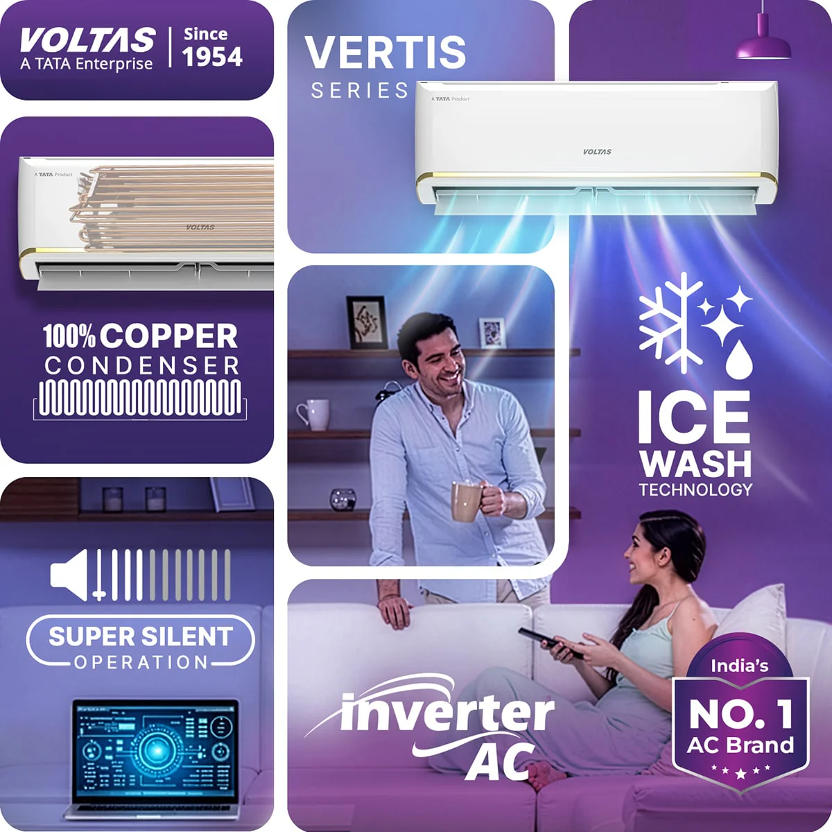 Voltas Split Air Conditioner, 1.5 Ton, 3 Star - 183INV Vertis Zen Gold - Image 5