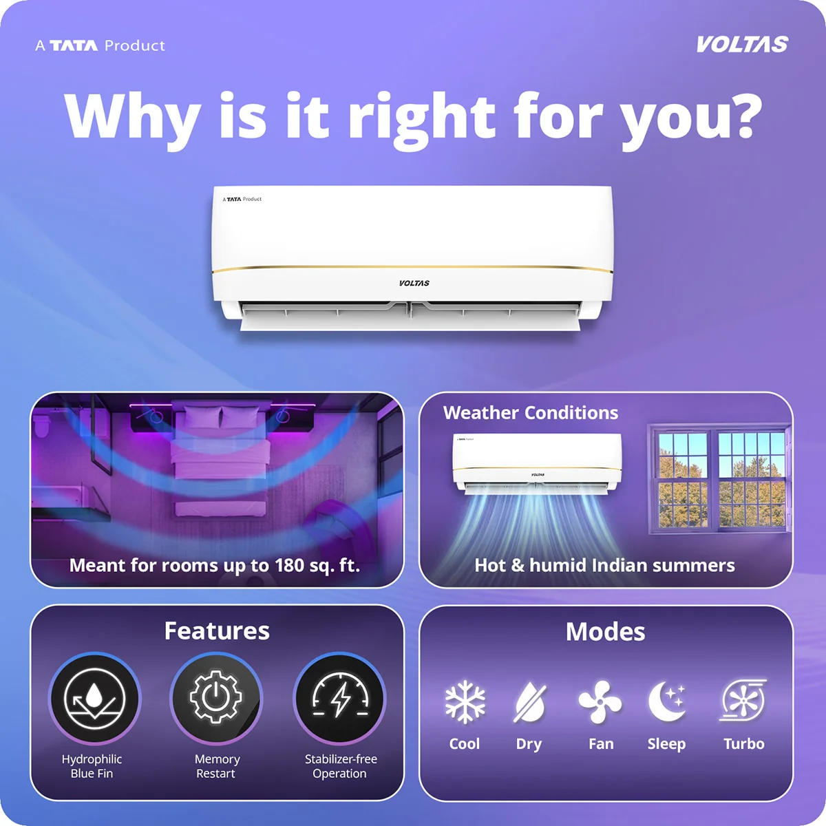 Voltas Split Air Conditioner, 1.5 Ton, 3 Star - 183INV Vertis Zenith Gold - Image 3