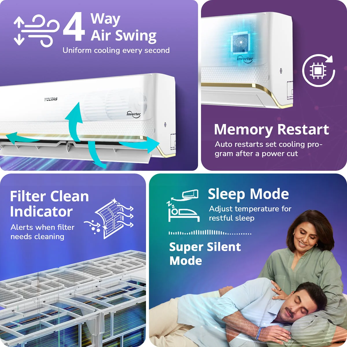 Voltas Split Air Conditioner, 1.5 Ton, 3 Star - 183INV Vertis Zephyr Gold - Image 10